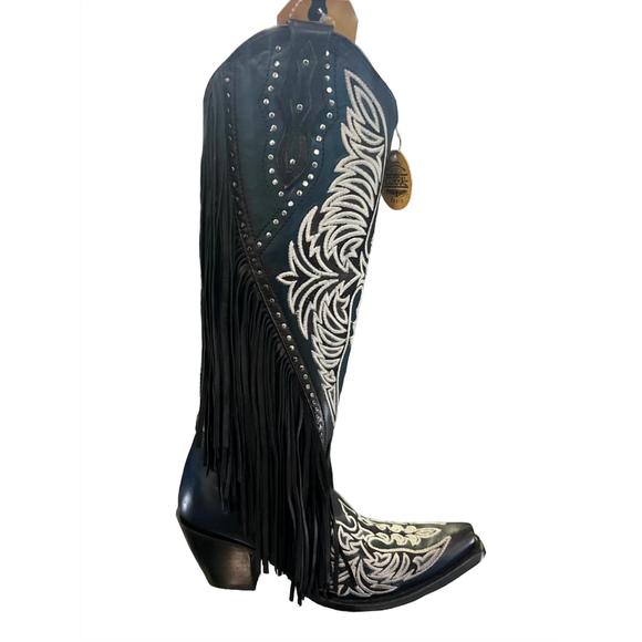 NEW CORRAL women's eagle embroidery studs fringes western boot in black - Picture 3 of 5